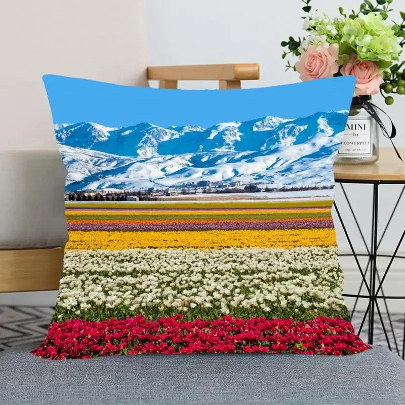 "Floral Tulip Pillowcase, Soft Cotton - Vibrant Flower Design for Spring Decor, Comfortable and Stylish, Perfect Gift for Home"