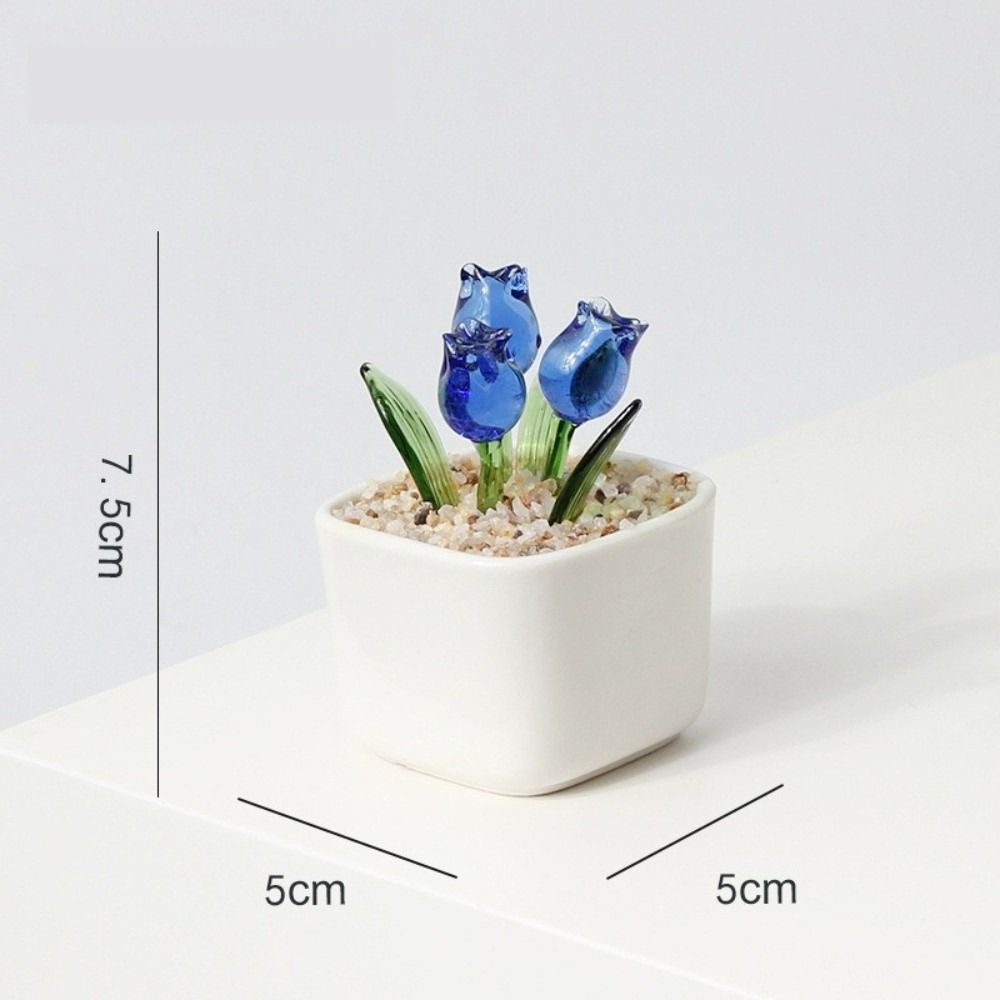 Mini Glass Flower Bouquet with Flowerpot Glass Flower Decor Blown Glass Flower  Wedding Decoration