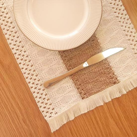Böhmische Fransen-Tischset Weiche Baumwolle Leinen Vintage-Tischset Jacquard Maschinenwaschbares Tischset für Zuhause Bauernhaus Esstisch