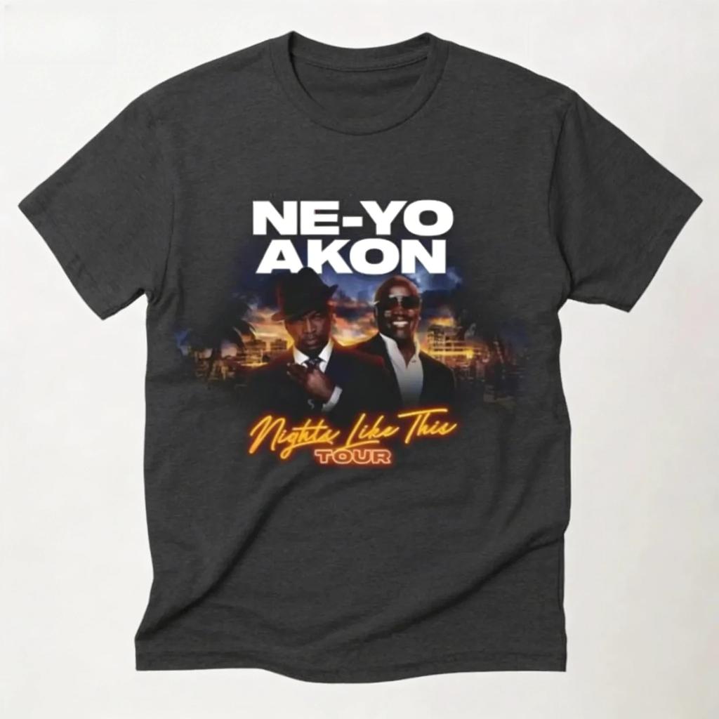Ne Yo Akon 2026 New Night Like This Tour Maglietta Moda Casual Top per Uso Quotidiano Leggermente Traspirante Hip Hop Streetwear