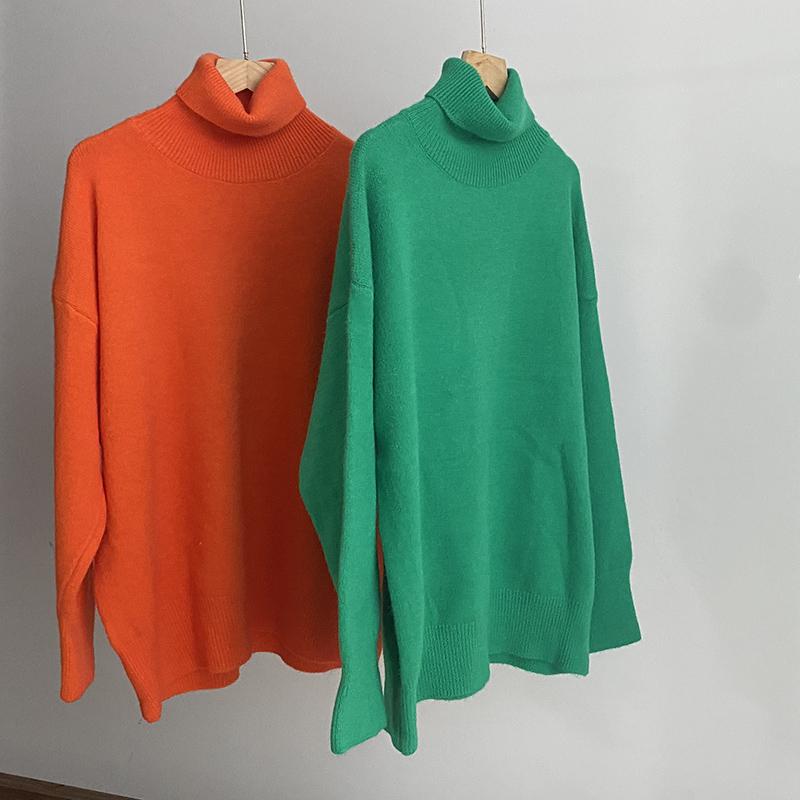 Hirsionsan Pulover tricotat cu gât roscat solid pentru femei, iarnă, nou, îngroșat, cald, cu mânecă lungă, pulover, lejer, de bază, tricotaj pentru femei