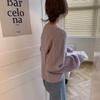 Knitted Heart Pattern Women Sweater Sweet Loose Short Pull Pullover Simple Casual Style V-neck Long Sleeve Top Korean Fashion