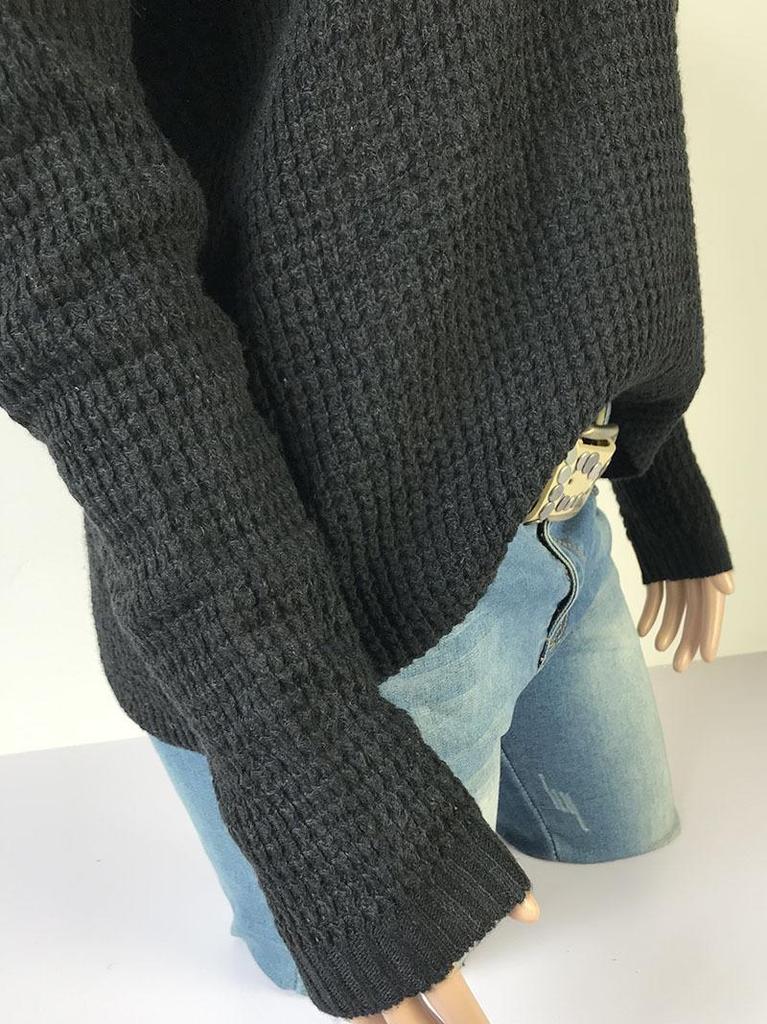 Damen Pullover mit hohem Kragen, einfarbig gestrickt - Europäische & Amerikanische Herbst/Winter Kollektion