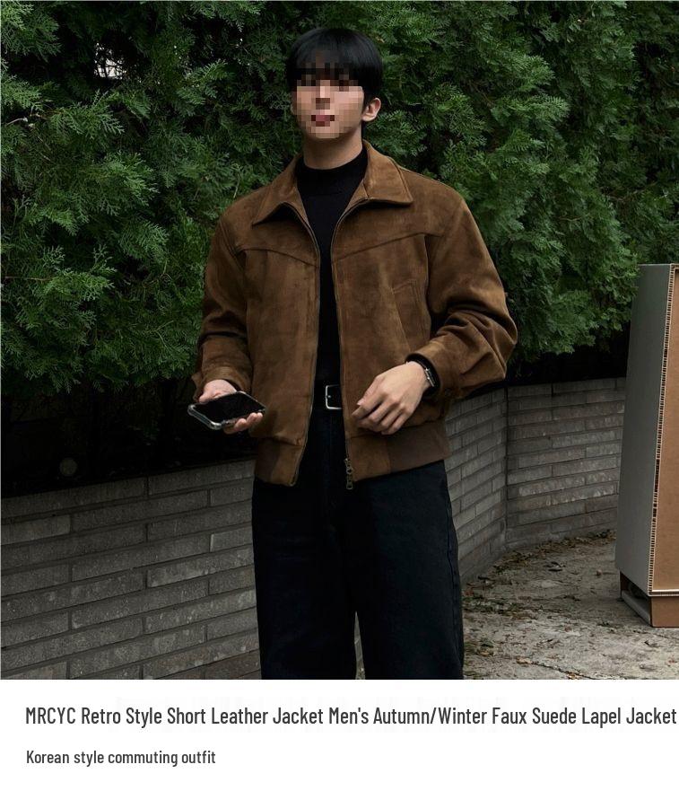 Men's Retro Lapel Jacket - Brown, Wrinkle-Resistant, Autumn/Winter Korean Commute Fashion