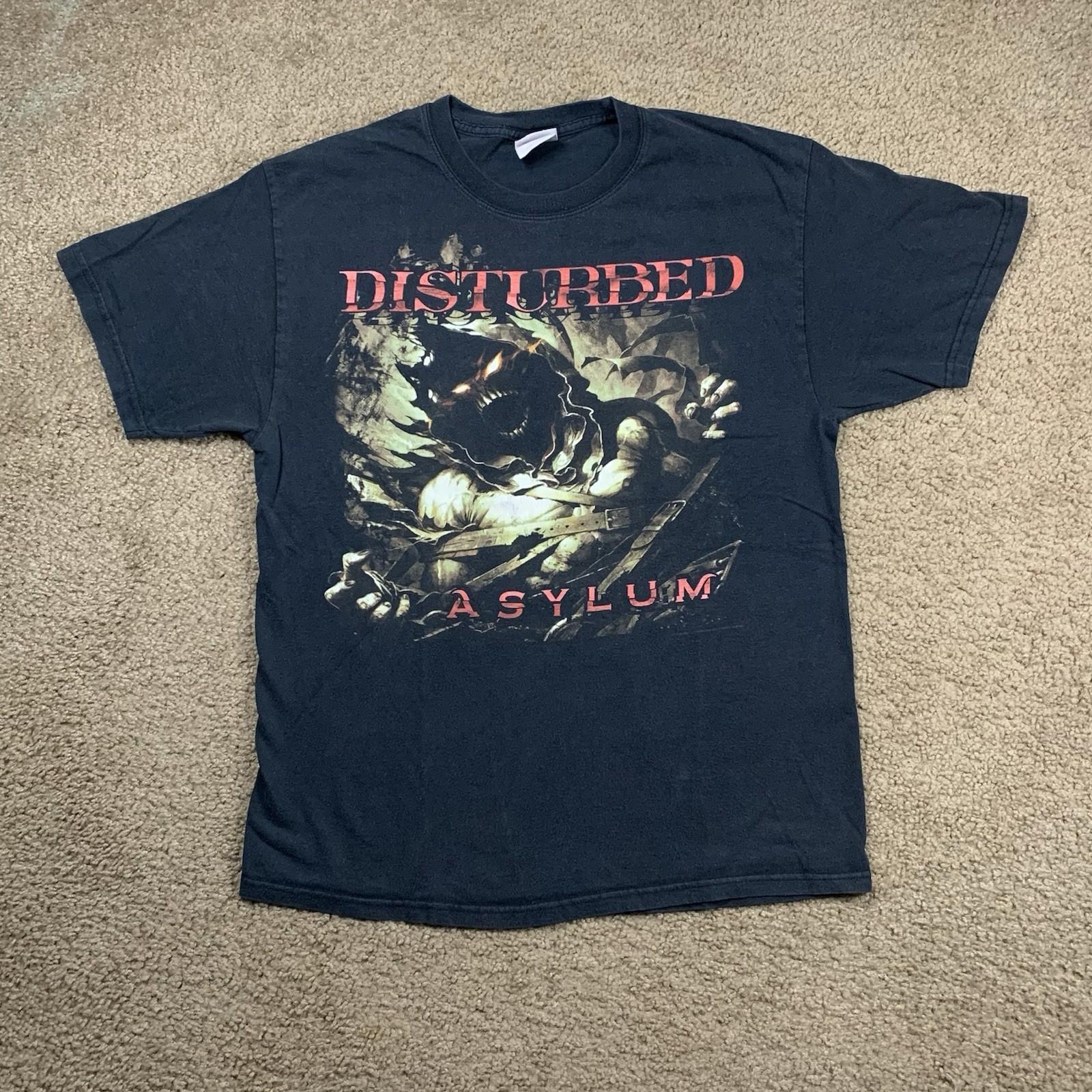 VTG DISTURBED Hanes Adult Large Black Short Sleeve Shirt Band Music Rock Y2K S