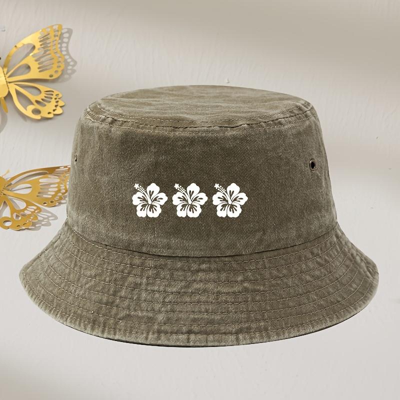 Three Flower Print Retro Washed Fisherman Hat for Both Men and Women,solid Color Travel Fishing Hat Suitable for Outdoor Leisure