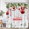 Chritsmas Shower Curtain Red Silvery Ball Xmas Balls Snowflake Pine Leaves Merry Christmas Winter Polyestert Bath Curtain Decor