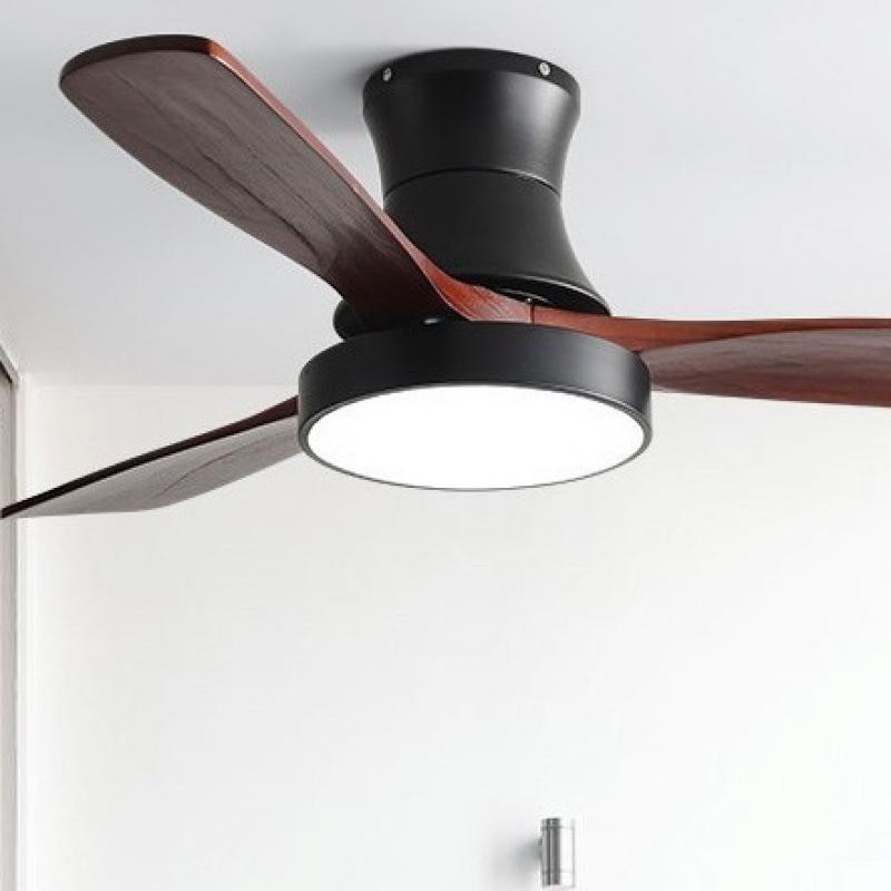 42-Inch Modern Minimalist Copper Ceiling Fan with Dual-Control Silent Light and Wooden Blades