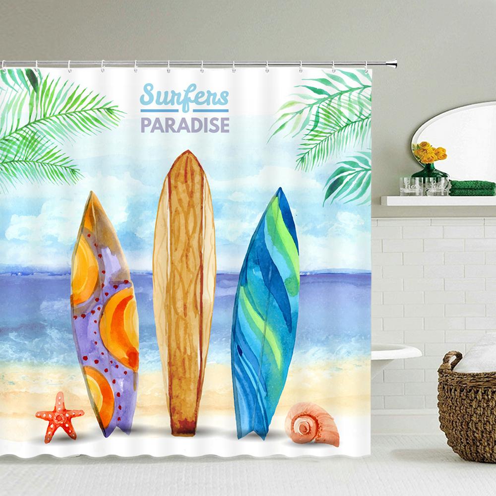 3d Beach Scenery Shower Curtains Sea Ocean Mediterranean Bathroom Curtain Waterproof Cloth Decoration 180*240cm Bath Curtain