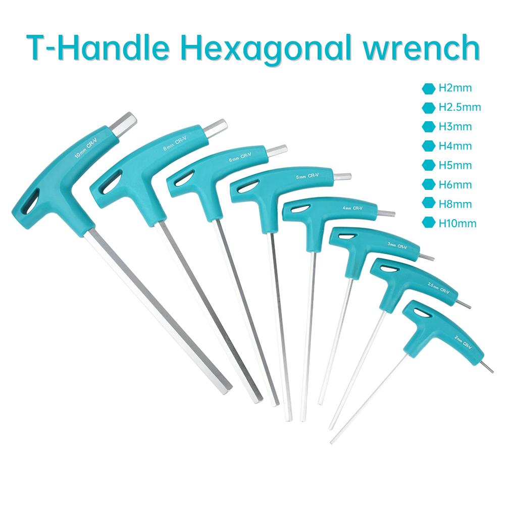 T-shaped Hex Wrench Double Headed Extended Rubber T-Handle Alle Screwdriver 2mm/2.5mm/3mm/4mm/5mm/6mm/8mm/10mm Bike Repair Tools