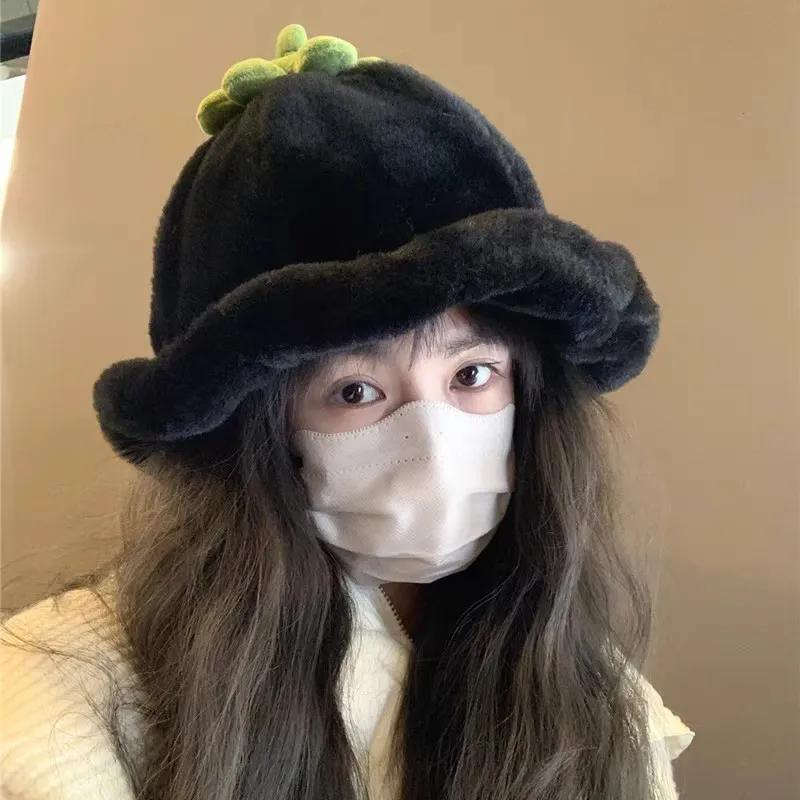 WTEMPO Creative Casual Versatile Plush Hats Retro Elegant Warm Thickened Soft Hats Women's Autumn Winter Solid Color Windproof Cold-proof Hats