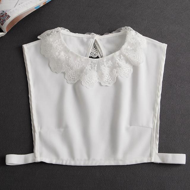 Fashion  Front Tie White Fake Collar for Women Stand Detachable Collar Fake Girls Vintage Lace Ladies False Blouse Collar
