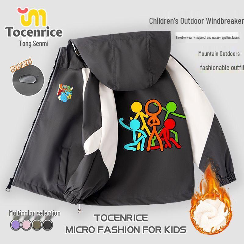 Alan Becker Matchstick Man Five-Color Set + Alan Boys' Fleece-Lined Windbreaker: Autumn/Winter Boys' Outerwear