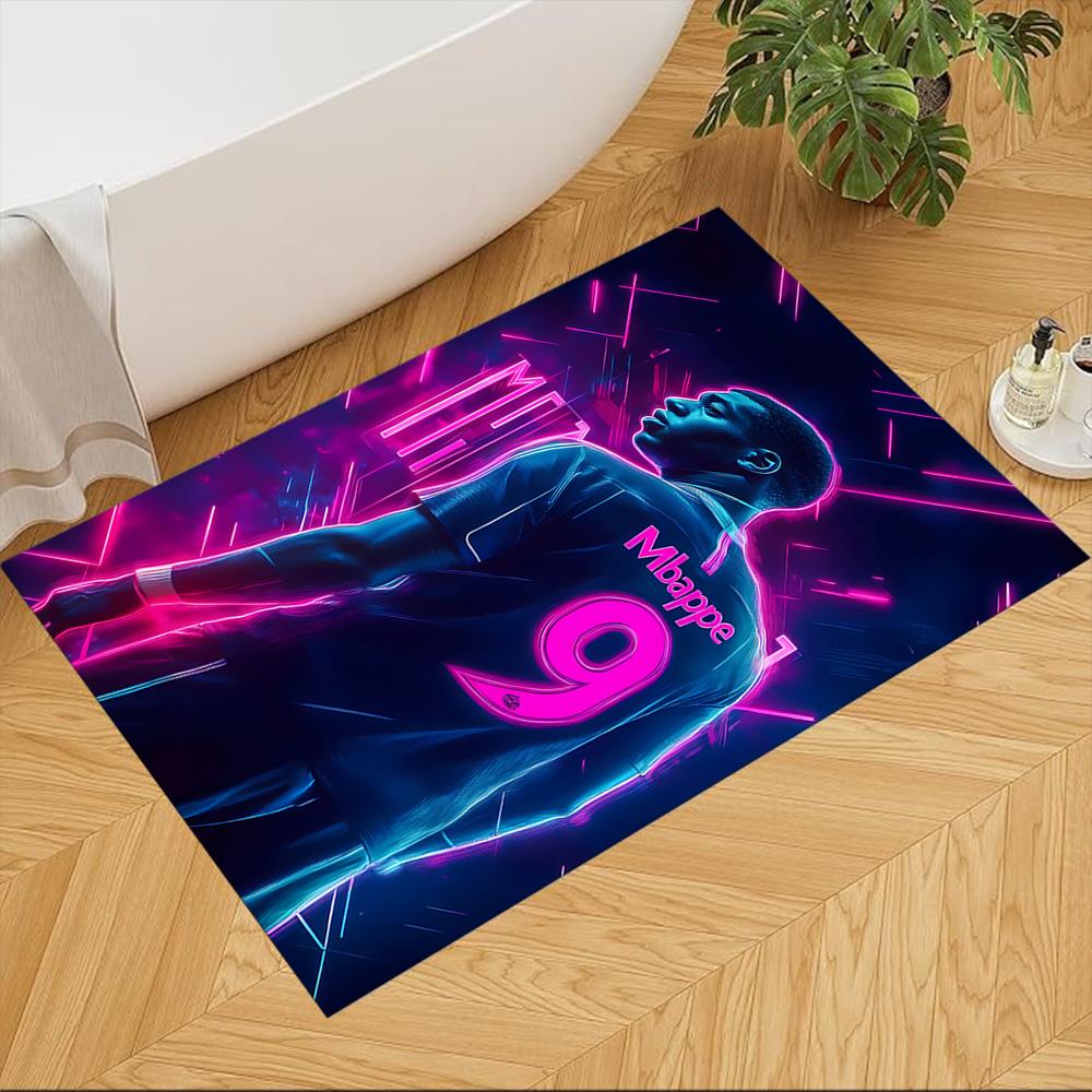 Mbappe Neon Poster Area Rug Perfect for Bedrooms Kitchen Hallway Dining Room Anti-slip Rug Anime Office Decor Wedding Party Gift
