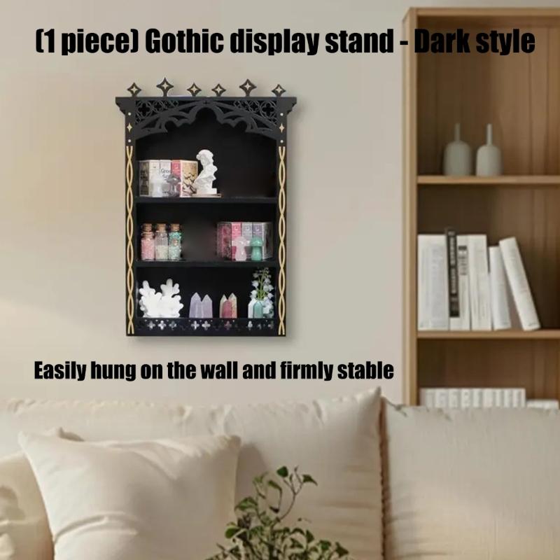 Large Gothic Crystal Display Shelf for Wall,Wooden Gem Stone Rock Storage Holders Trinkets Organizers,Spiritual Gift