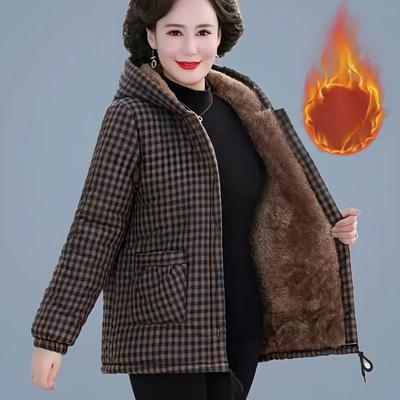 Middle-aged and Elderly Autumn and Winter Thick Cotton-padded Jacket Women's Warm Hooded Cotton-padded Jacket Women