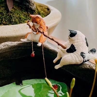1 st FiskeKatt Prydnader Akvarium Dekor Fisk Landskapsformning Tecknad FiskeKatt Staty Mini Hartsfigur Heminredning