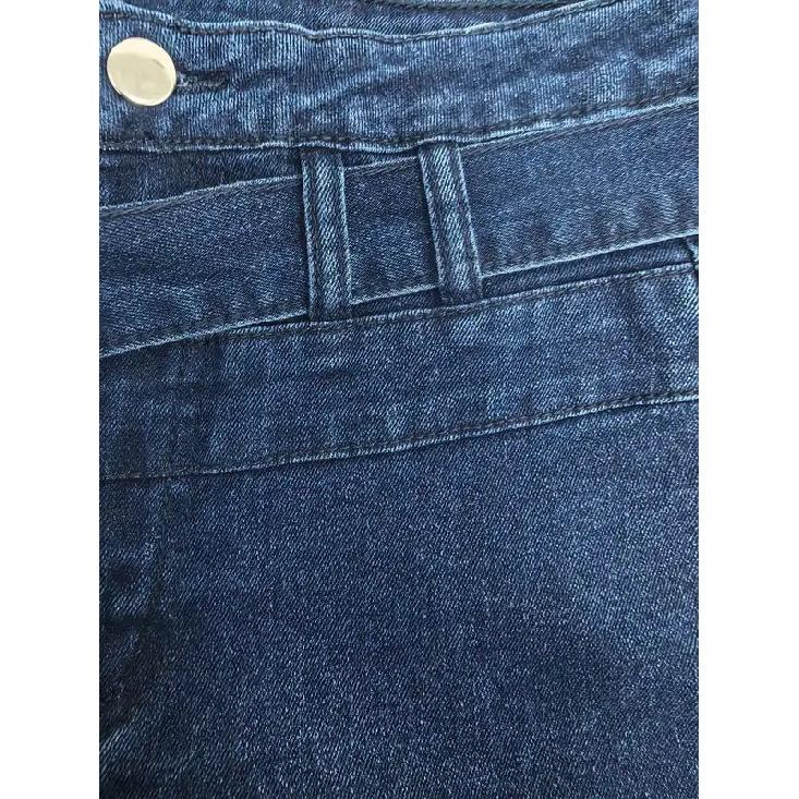 Ladies Deep Blue High Waist Bell Bottom Jeans Elastic Stretch Leg Lengthening Belted Waist