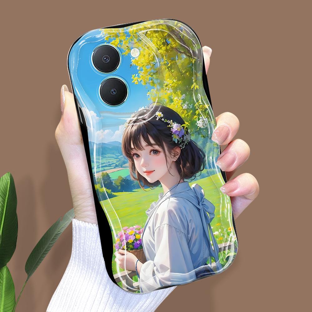 Cute Cartoon Pattern Cream Texture Casing Wavy Edge Soft Silicone Cover Phone Case for Vivo