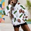 Women Plus Size White Football Star Print Long Sleeve Drawstring Hood Kangaroo Pocket Pullover Hoodie