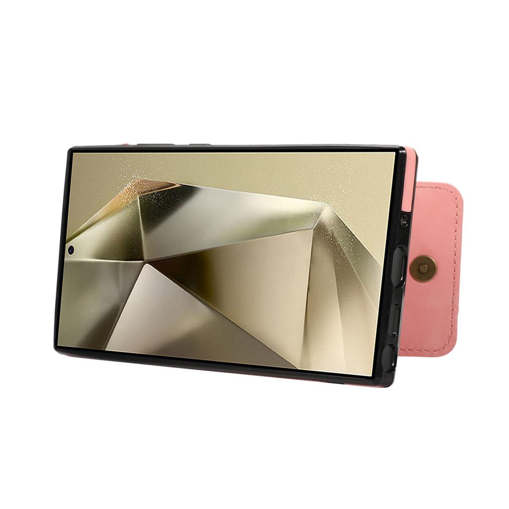 For Samsung Galaxy S25 Ultra Case Card Holder Kickstand Leather + TPU Phone Cover with Shoulder Strap