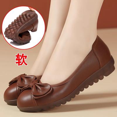Mode Sehne Boden Mutter Schuhe Weiches Leder Weicher Boden Bequem Mittelalterliche Und Ältere Frauen Lederschuhe Flache Erbsen Einzel