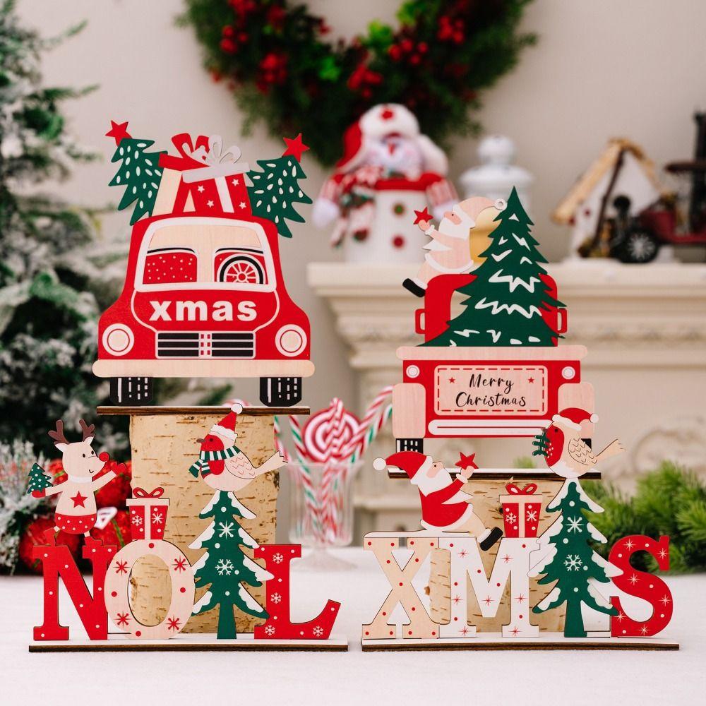 Wooden Wooden Xmas Tree Ornaments Handcrafted Wooden Material Snowman Sign Natural Wood Santa Claus Design Santa Claus Decor