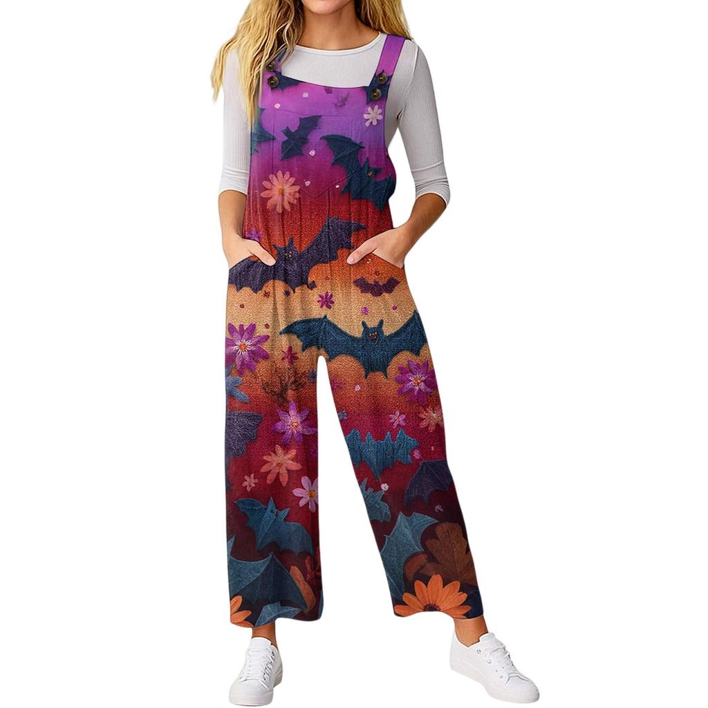 Women’s Loose Casual Sleeveless Jumpsuit Halloween Printed Jumpsuit Printed Jumpsuit