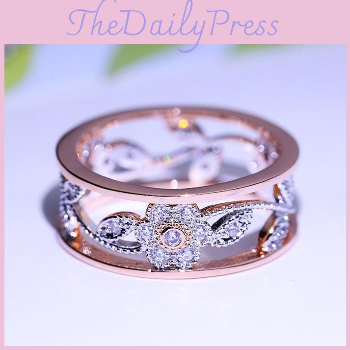 Elegant Women Classics Fashion Flower Plating Zircon Wedding Ring For Timeless Beauty