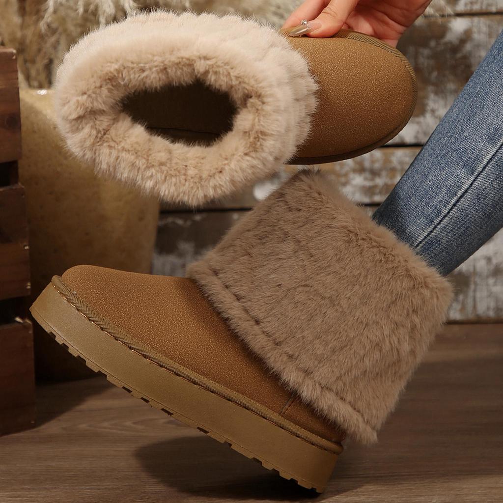 Women's Platform Mini Snow Boots Short Fluffy Plush Lined Snow Round Toe Outdoor Anti-slip Shoes