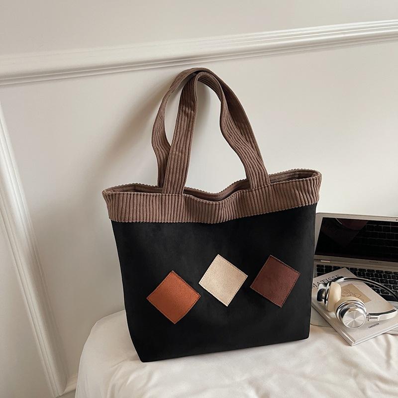 

New Winter Vintage Corduroy Suede Tote Bag Large Capacity Casual Shoulder Bag Comfortable and Versatile Texture Storage Bags чорний