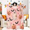 Pink Halloween Throw Blanket with Spooky Ghosts Pumpkins  Bats  Soft Cozy Flannel Baby Throw for Home Decor