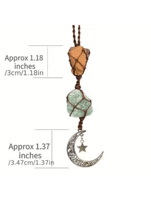 Hanging Car Ornament Natural Gemstone Crystals Ornaments Moon And Star, Rearview Mirror Decoration Home Decor
