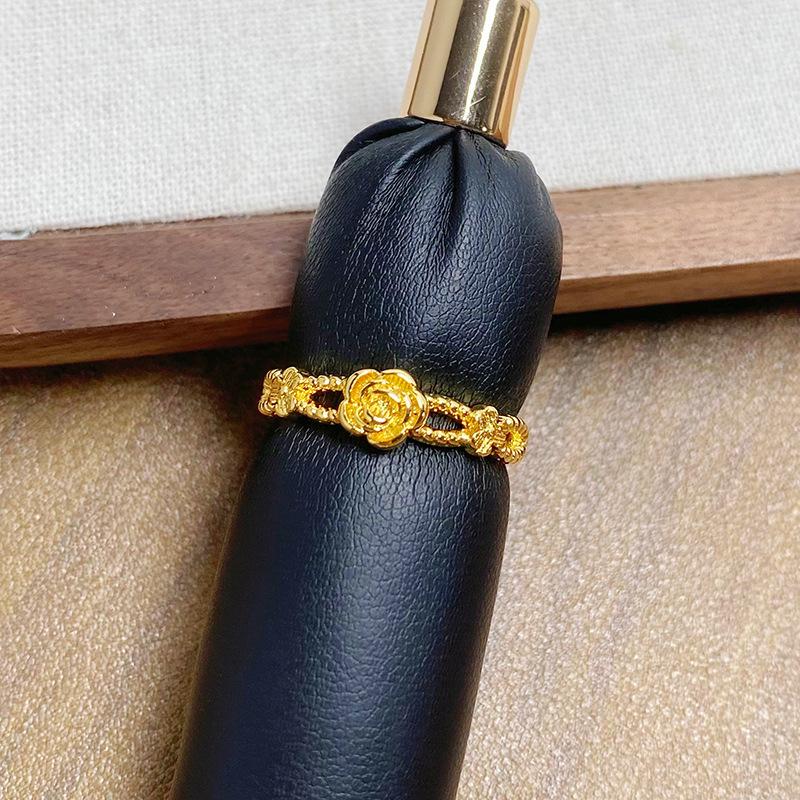 Medieval Vintage Brushed Qixi Festival Rose Opening Ring Women'S Light Luxury High Sense Niche Index Finger Ring