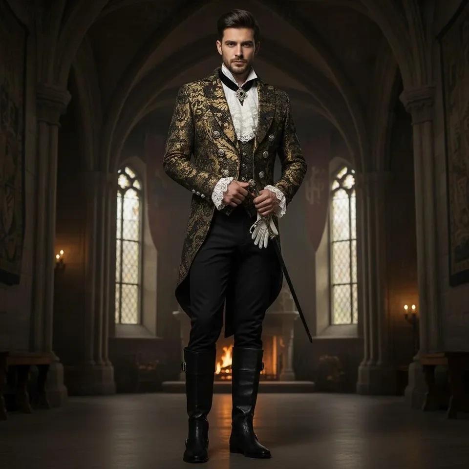 Men's Medieval Steampunk Vampire Tailcoat for Halloween