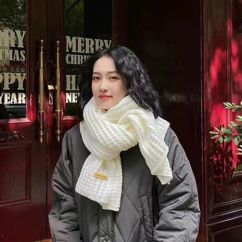 

Couple Style Korean Style Solid Color Knitted Wool Scarf for Women Autumn and Winter Harajuku Style Thickened Warm Student Versatile Scarf 35*175cm