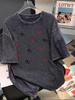 Unisex Washed & Distressed Pure Cotton Short-Sleeve T-Shirt - Trendy American High Street, Loose Fit, Plus Size, Early Spring Fashion.