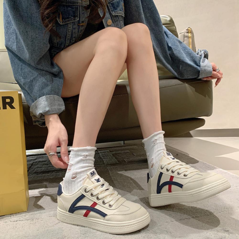 Leather White Shoes Women's Casual Versatile Flat Baseplate Shoes Women's Sports Shoes
