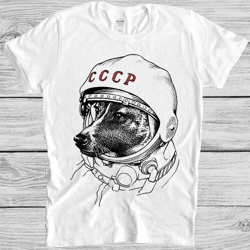 Laika T Shirt Astronaut Dog Russia Drawing Art Gft Tee 444 XXL