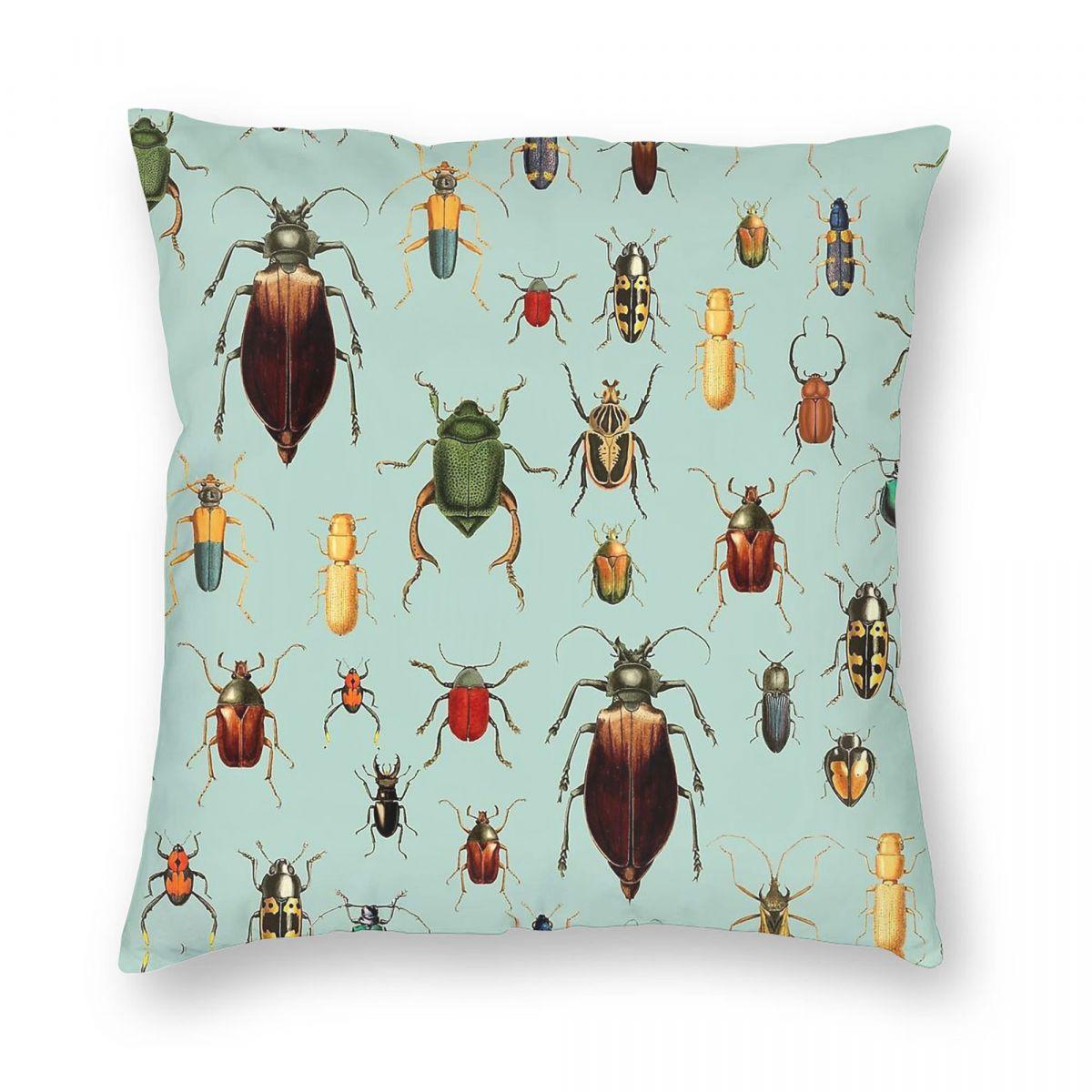 Antique Beetles And Bugs Square Pillowcase Polyester Linen Velvet Printed Zip Decor Car Cushion Cover 30x30cm