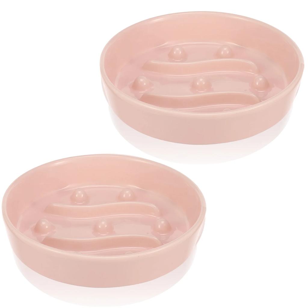 2Pcs Cat Dog Slow Feeder Bowl Ceramic Pet Food Bowl Cat Dish with Nonslip Bottom for Kitten Puppy Pet Feeding Watering Supplies