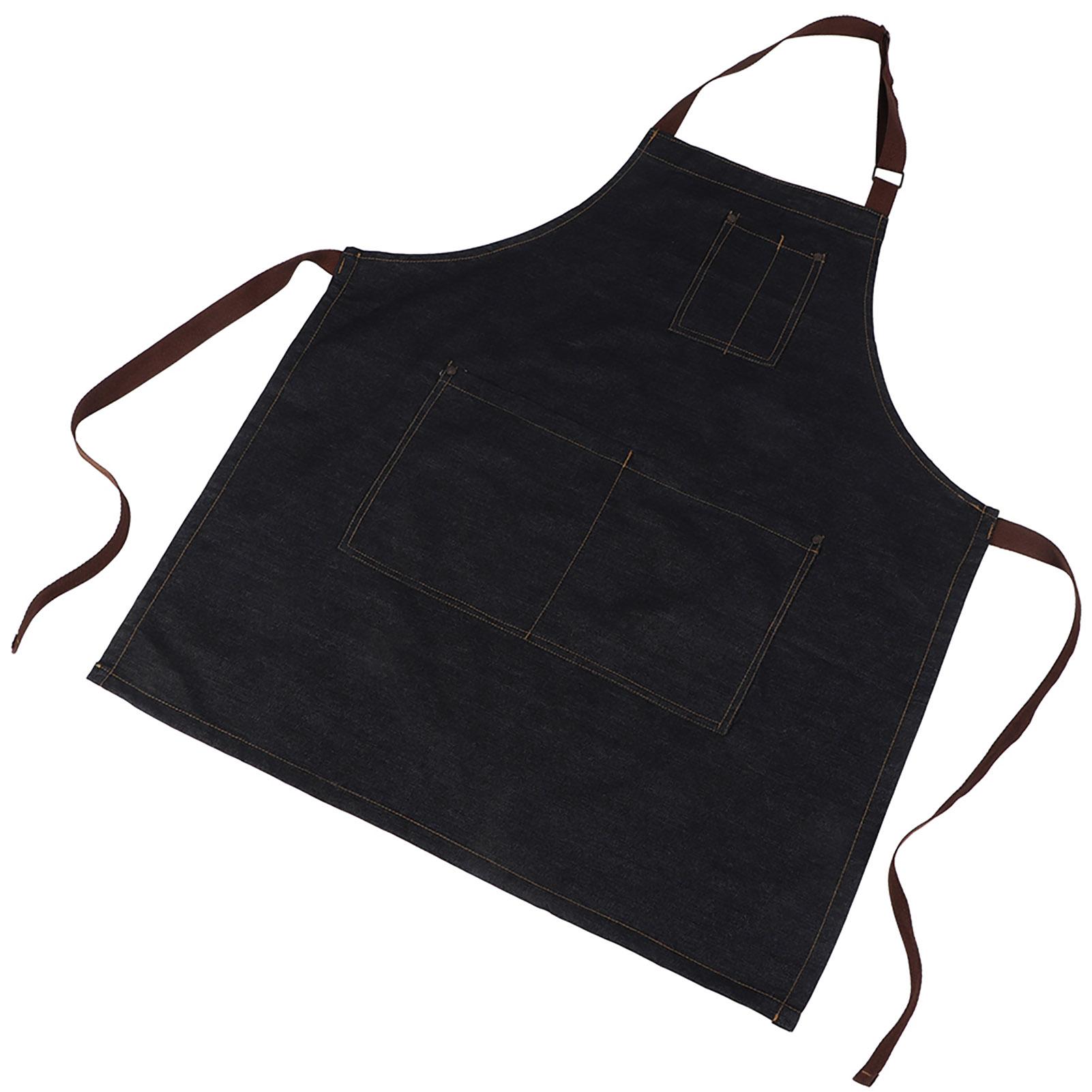 

Unisex Denim Working Pockets Apron for Drawing Painting Restaurant Coffee Waiter (Black)