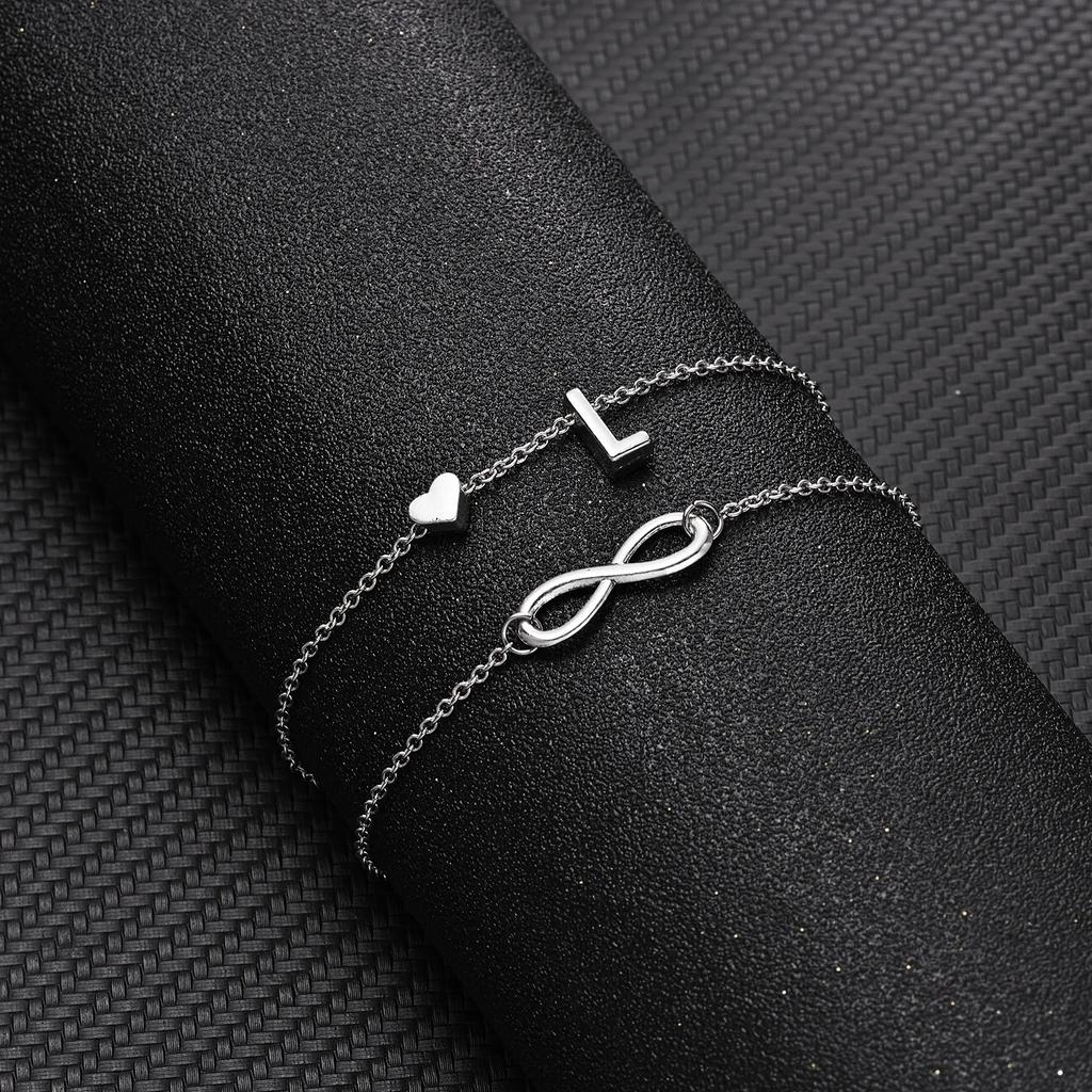 A-Z Letter Initial Anklet For Women Silver Color Initial Heart Anklet Bracelet Leg Chain Beach Party Travel Foot Jewelry