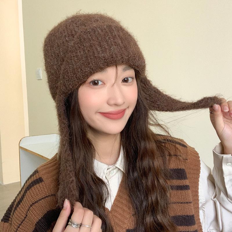 Korean Version of Autumn and Winter New Hat for Women Rabbit Wool Knitted Wool Hat Solid Color Versatile Winter Warm Ear Protection Hat Trendy