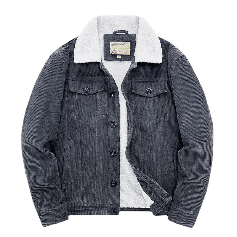 Winter corduroy lapel cotton-padded jacket short fleece thickened jacket men's pure cotton large size fleece jacket
