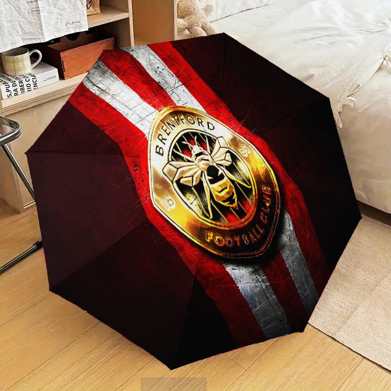 Brentford Football Club Crest Automatic Folding Umbrella - 8-Rib Travel Umbrella with Auto Open/Close & Portable Gifts for holidays or birthdays