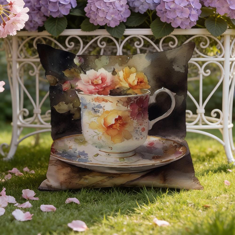 Painting Cup of Flowers Cushion Cover Home & Car Dual-Scene Pillow Cover: Reversible for Premium Comfort