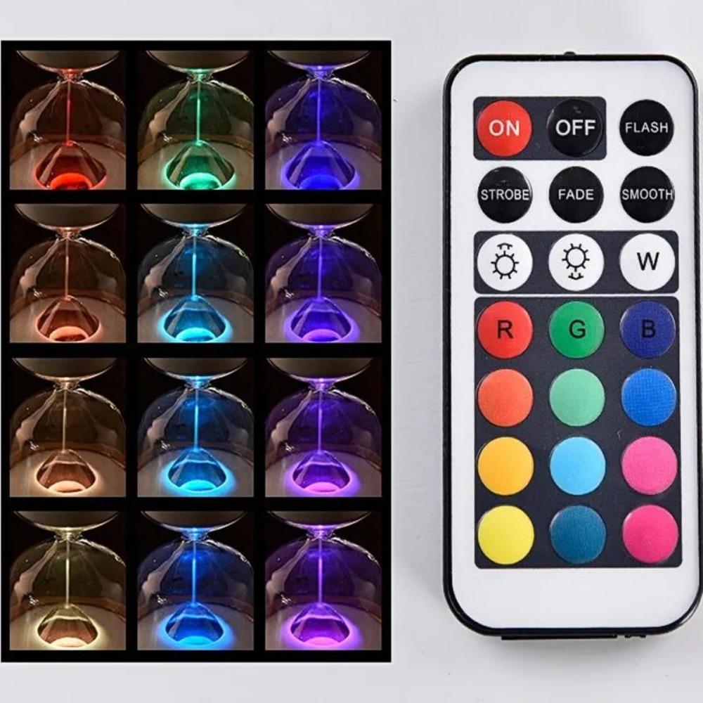 15 Minutes Luminous Remote Control Glass Hourglass Sand Timer Wood Bottom Night Light Sandglass Desk Home Decorative Toys