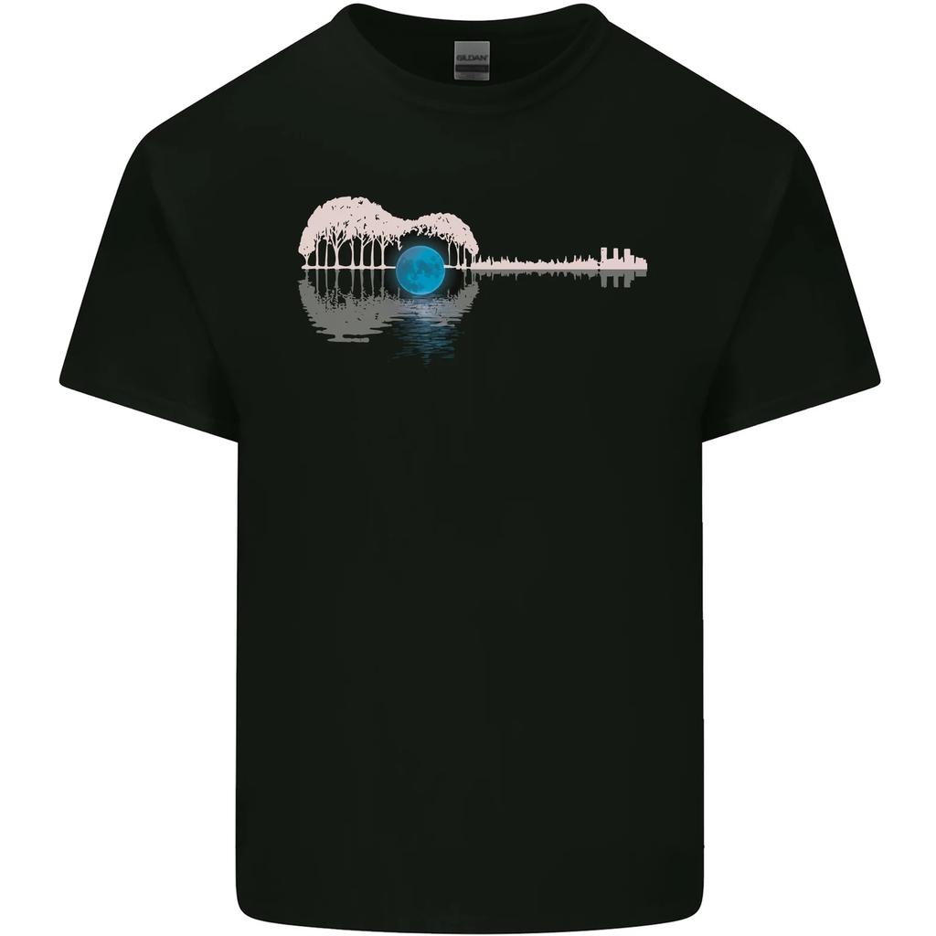 Acoustic Guitar Water Reflection Music Moon Kids T-Shirt Childrens