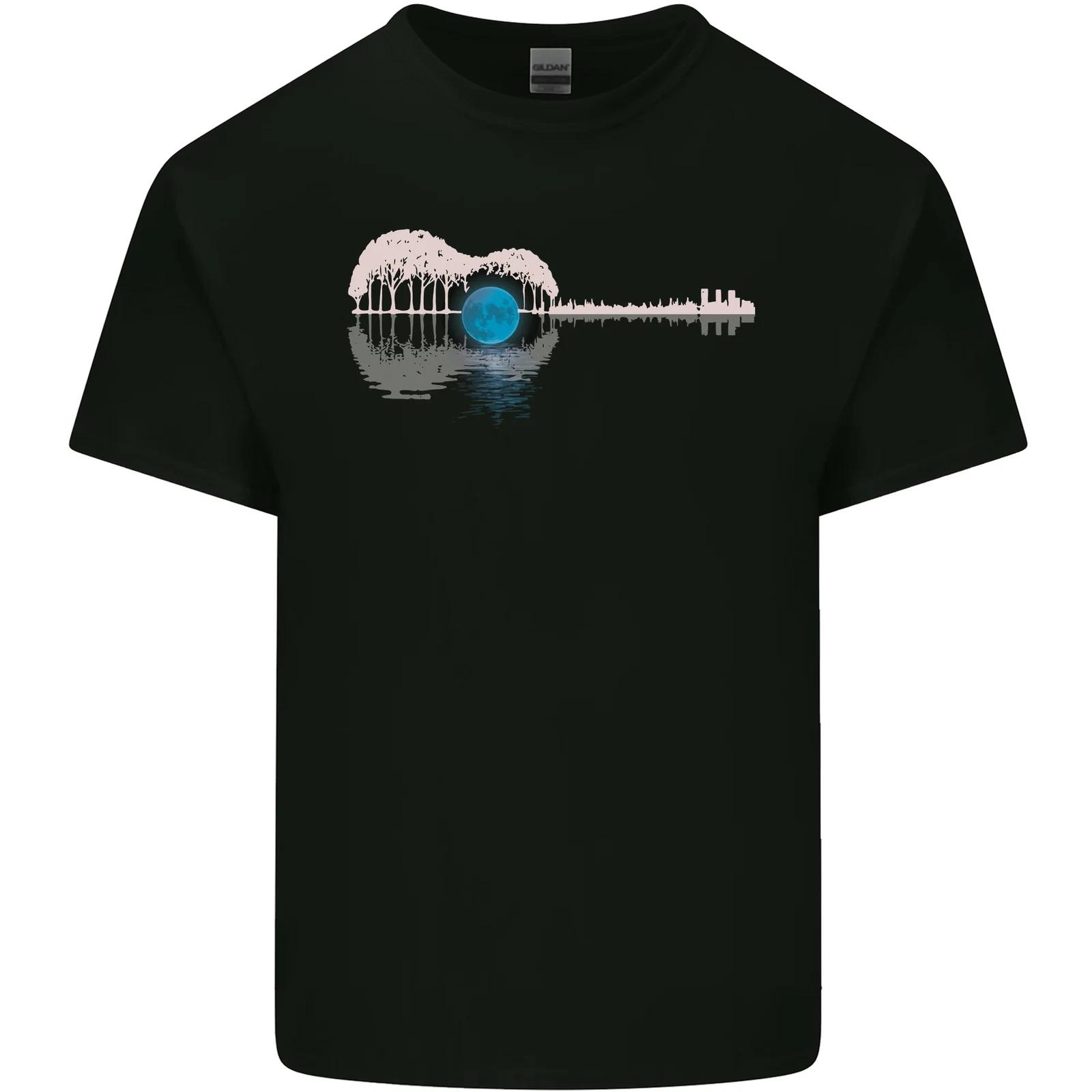 Acoustic Guitar Water Reflection Music Moon Kids T-Shirt Childrens 4XL